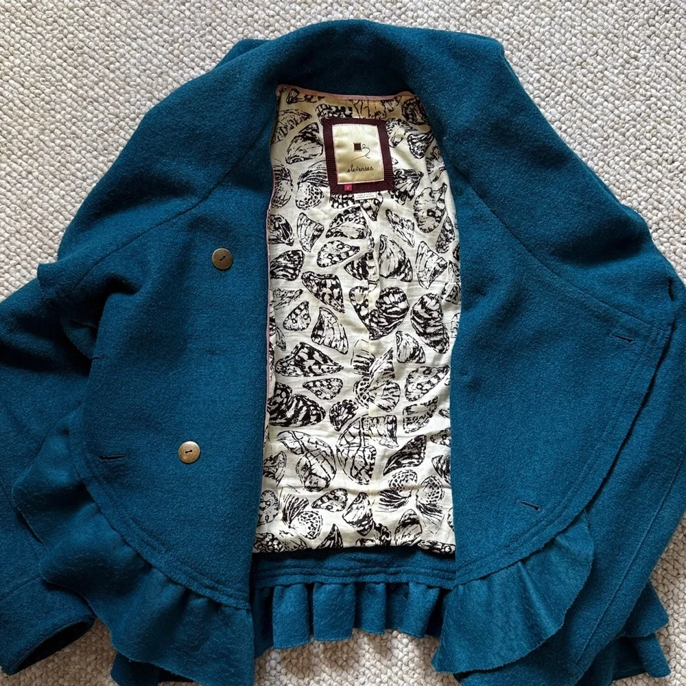 Anthropologie Elevenses Frilled Echelons Peacoat - Picture 7 of 8